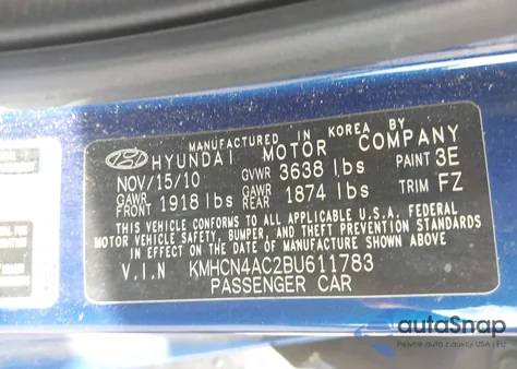 2011 Hyundai Accent Gls из США, поврежденный, VIN KMHCN4AC2BU611783